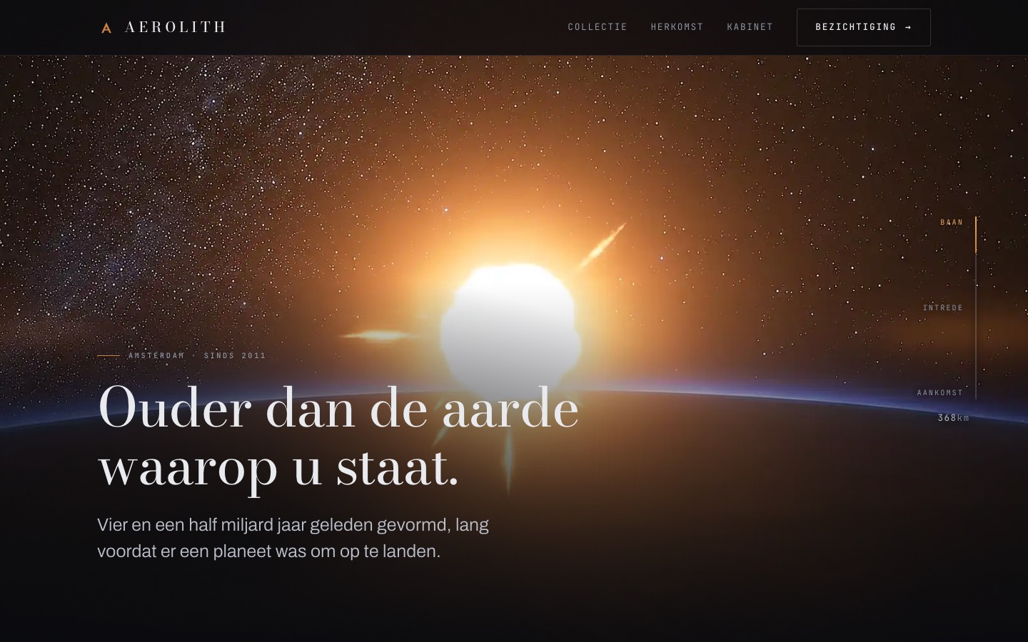 AEROLITH — meteoriet in een baan om de aarde als scroll-hero