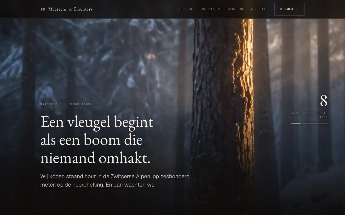 Maertens & Dochters — winters bos als opening van de vleugelbouwer-site