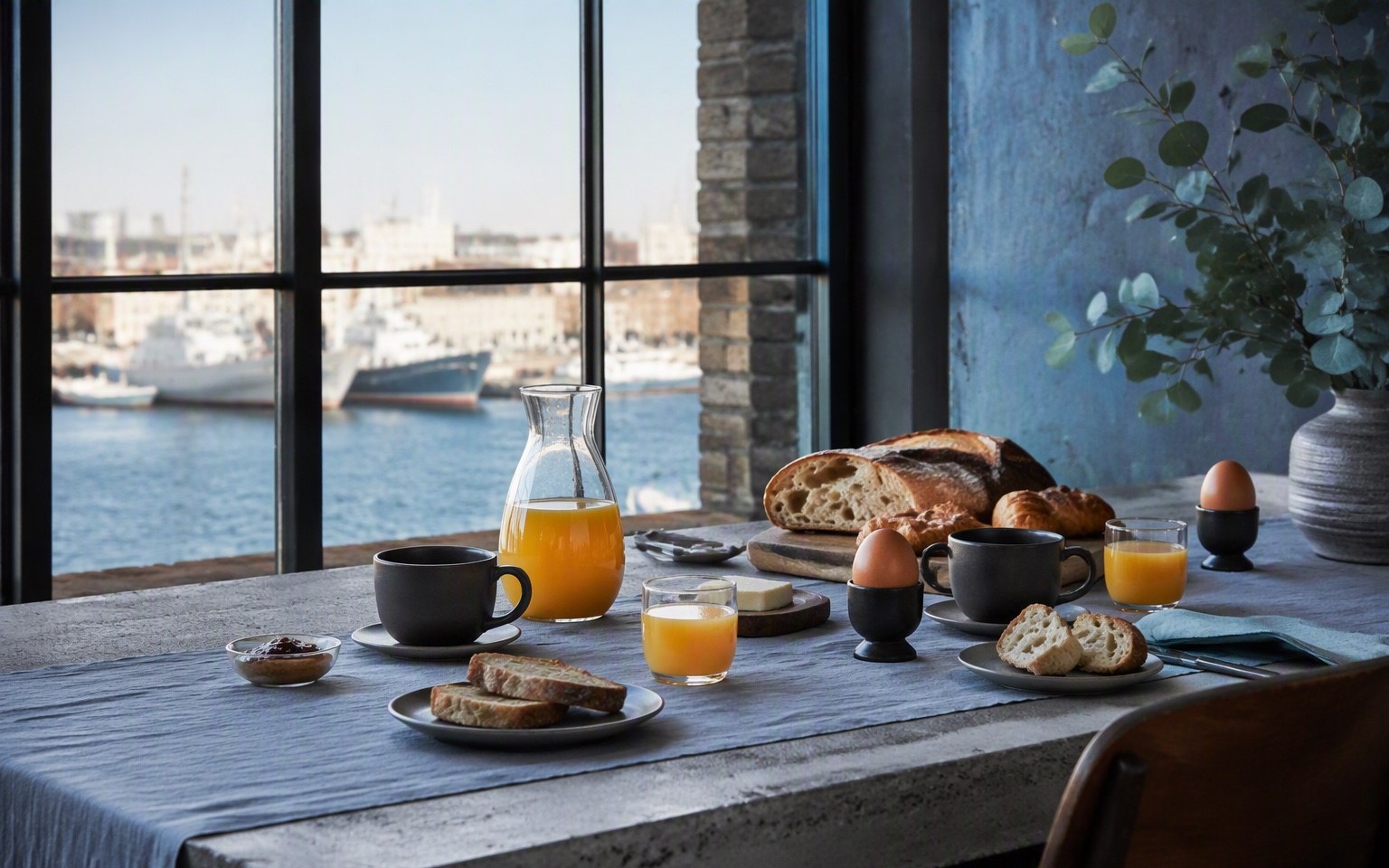 Ontbijt in de loft met havenzicht