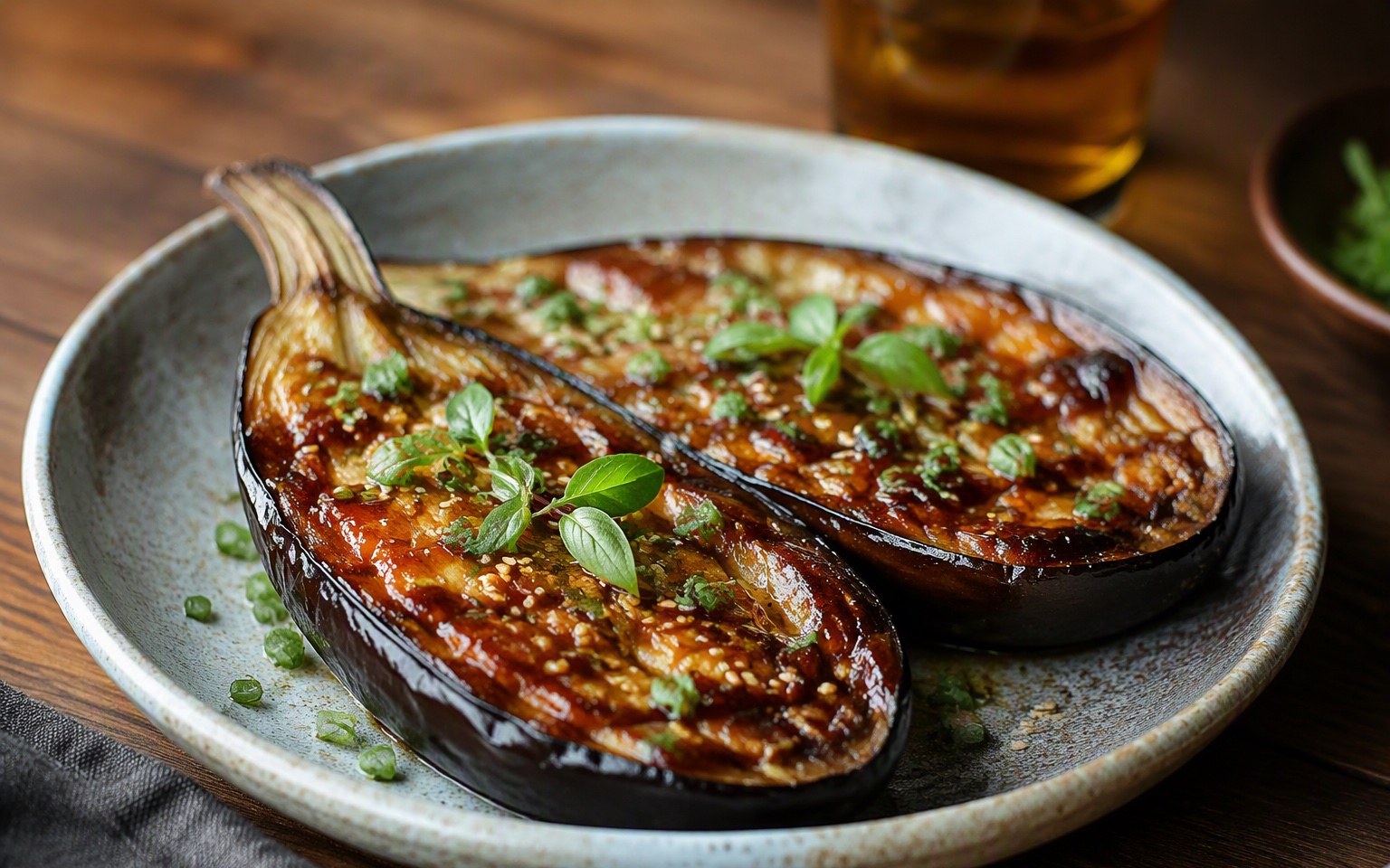 Geroosterde aubergine met hummus en flatbread