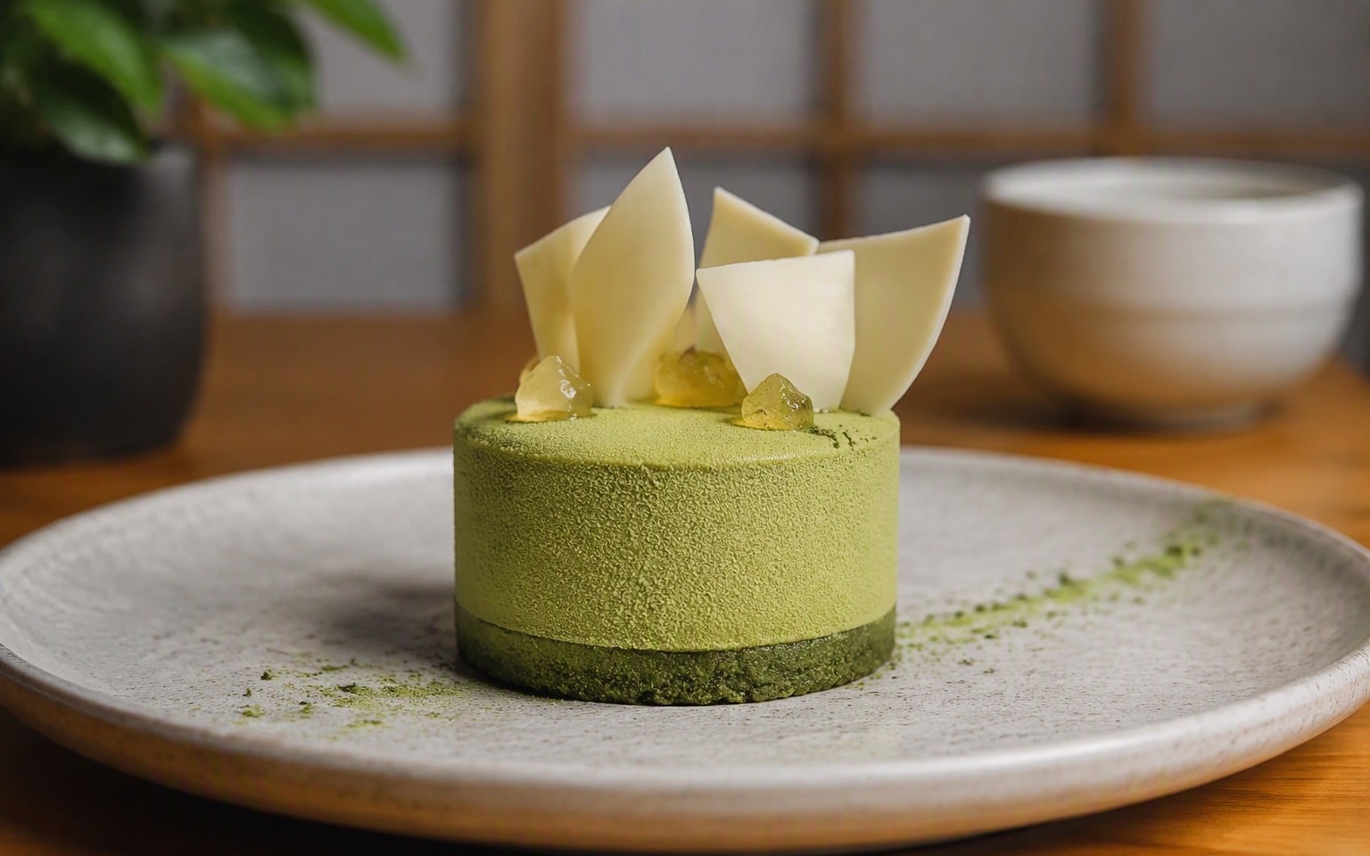 Matcha cheesecake met zwarte sesambodem